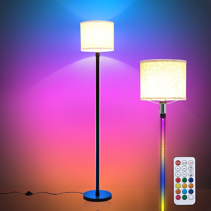 RGB Floor Lamps for Living Room, Dimmable Floor Lamp with Linen Lampshade, 366 RGB+12 Color, Color Changing Standing Floor Lamp for Bedroom Living Room Gaming Rooms(Not Includ Bulb) - LeafyLoom