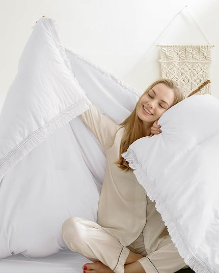 Andency White Comforter Set Full, 3 Pieces Boho Lightweight Bedding Comforters & Sets, All Season Soft Fluffy Tassel Bed Set (79x90In Comforter & 2 Pillowcases) - LeafyLoom