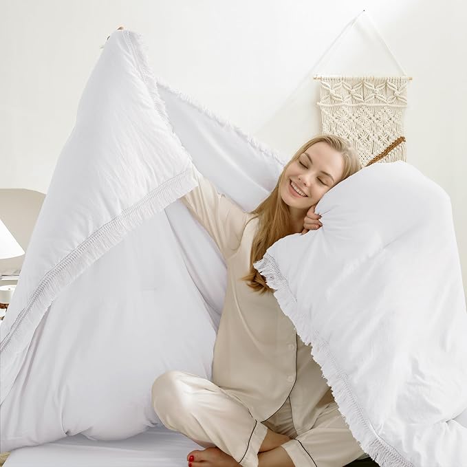Andency White Comforter Set Full, 3 Pieces Boho Lightweight Bedding Comforters & Sets, All Season Soft Fluffy Tassel Bed Set (79x90In Comforter & 2 Pillowcases) - LeafyLoom