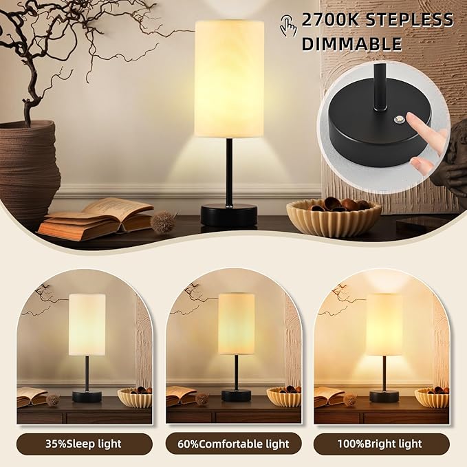 2PCS Cordless Table Lamp, Built-in 5000mAh Rechargeable Table Lamp Cordless,Stepless Dimmable Brightness Battery Powered Lamp, Wireless Lamp with Memory Function for Dining Room, Bedroom (BLACK-2PCS) - LeafyLoom
