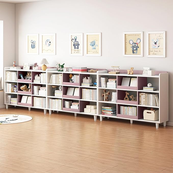 Wooden Cube Bookcase with Legs - 3-Tier Open Shelf Kidsroom Cabinet Organizer Sorted Storage for Toys and Books, 9-Cube Lattice Cute Cubby Bookshelf, White Mixed Mocha Brown, 39" W - LeafyLoom