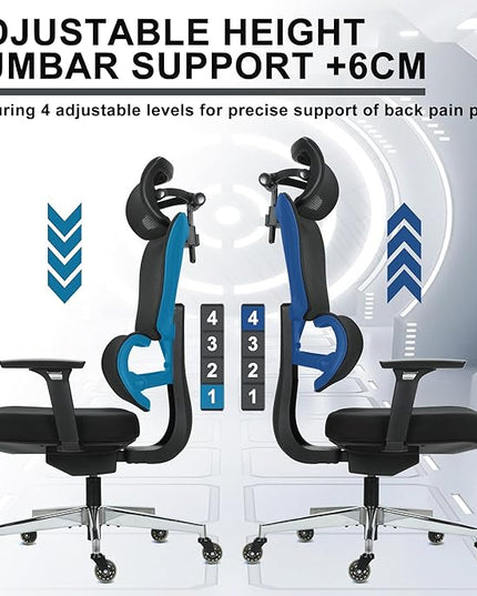 C19 Ergonomic Mesh Office Chair with Adjustable Height Lumbar Support，3D Armrest & Headrest，Tilt Function，Blade Wheel for High Back Desk Chair，Swivel Big and Tall Computer Chair (Black) - LeafyLoom