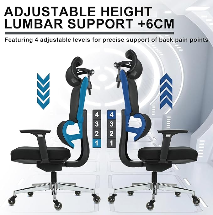 C19 Ergonomic Mesh Office Chair with Adjustable Height Lumbar Support，3D Armrest & Headrest，Tilt Function，Blade Wheel for High Back Desk Chair，Swivel Big and Tall Computer Chair (Black) - LeafyLoom