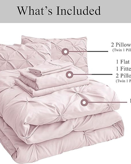 LANE LINEN Full Size Bed Set, 7 Piece Full Size Bed in a Bag Set, Soft Bedding Sets Full Size, Pintuck Full Bed Set, Full Size Comforter Sets for Girls with Sheets, Pillowcases & Shams - Sepia Rose - LeafyLoom