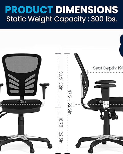 Flash Furniture Nicholas Mid-Back Black Mesh Multifunction Executive Swivel Ergonomic Office Chair with Adjustable Arms - LeafyLoom