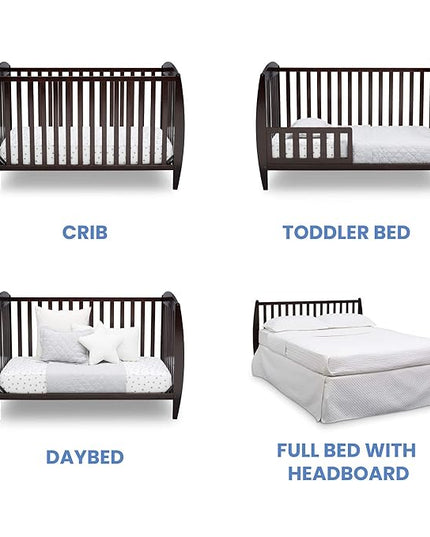 Delta Children Twinkle 4-in-1 Convertible Baby Crib, Sustainable New Zealand Wood, Dark Chocolate and Delta Children Twinkle Galaxy Dual Sided Recycled Fiber Core Crib and Toddler Mattress (Bundle) - LeafyLoom
