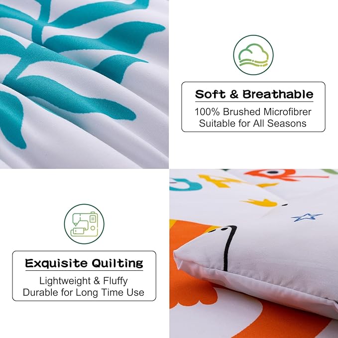 Meeting Story Dinosaur Bedding Set for Boys, Dinosaur Colorful Pattern Style Full Comforter Set, 3 PCS 1 Comforter and 2 Pillowcases in One Bag(Full,White) - LeafyLoom
