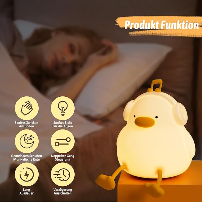 FULLOSUN Duck Night Light, Duck Lamp Kawaii Funny Kids Night Light, Birthday Gifts for Women Teenage Girls Boy Toddler - Portable Squishy Battery Operated - LeafyLoom