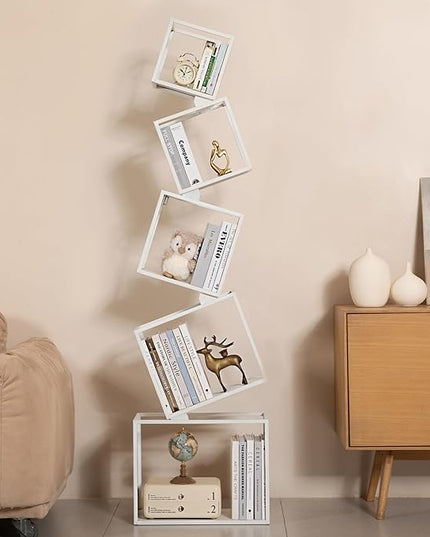 Bookshelf, 5-Tier Bookcase White, 67" Tall White Bookshelf, 5 Tier Bookshelf, Industrial Bookshelf, Modern Book Storage, Storage Shelves for CDs/Books/Home Decor, Display Shelf - LeafyLoom