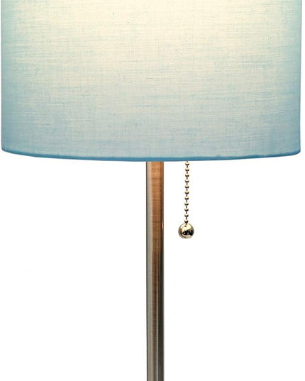 Simple Designs LT1144-AQU Sleek and Slender Brushed Steel Table Lamp with Charging Outlet, for Bedroom, Living Room, Entryway, Office, Dining Room, Study, Aqua Shade - LeafyLoom