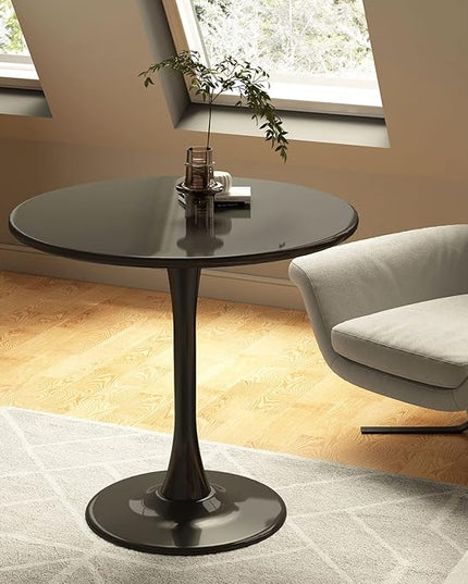 Black Round Table Modern Dining Table Tulip Round Kitchen Table Mid Century Coffee Table for Living Room 24 inch - LeafyLoom