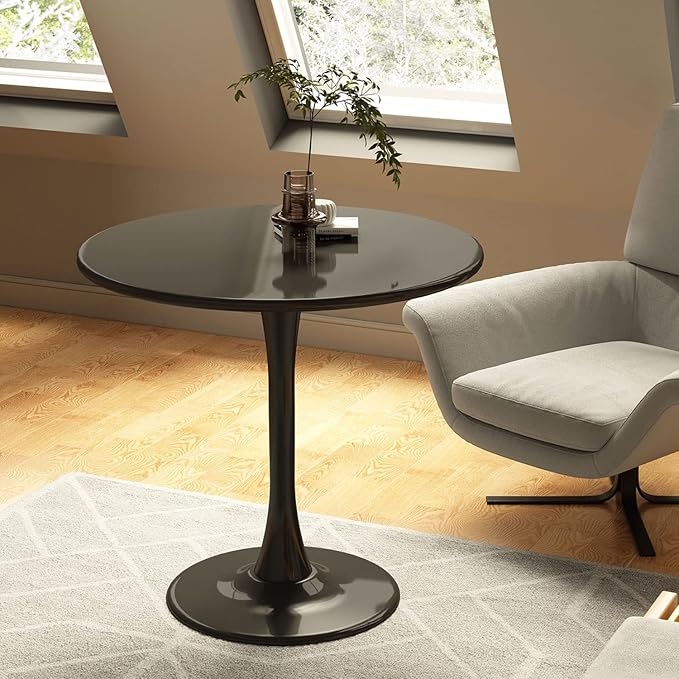 Black Round Table Modern Dining Table Tulip Round Kitchen Table Mid Century Coffee Table for Living Room 24 inch - LeafyLoom