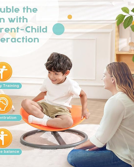 Sensory Spinning Chair for Autism Kids Sit and Spin Chair for Kids ADHD Chair Training Body Coordination Kids Swivel Chair Autism Sensory Products (Orange) - LeafyLoom