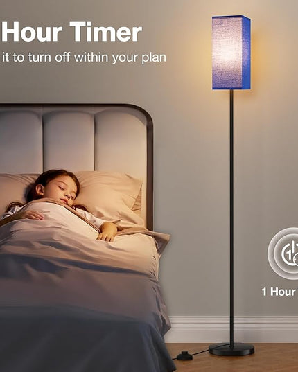Ambimall Remote Control Floor Lamp, Stepless Dimmable, 64 Inches Tall, Include 9W Bulb, Standing Lamp for Living Room Bedroom Office (Blue & Black) - LeafyLoom