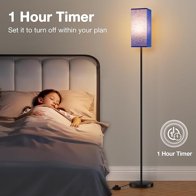 Ambimall Remote Control Floor Lamp, Stepless Dimmable, 64 Inches Tall, Include 9W Bulb, Standing Lamp for Living Room Bedroom Office (Blue & Black) - LeafyLoom