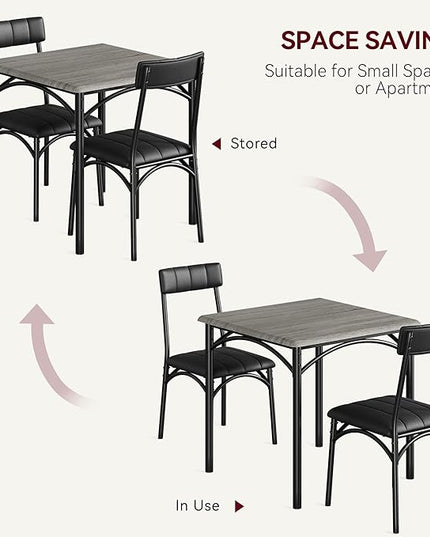 IDEALHOUSE Dining Table Set, Kitchen Table and Chairs for 2, Metal and Wood Square Dining Room Table Set with 2 Upholstered Chairs, 3 Piece Dining Table Set for Small Space, Apartment, Rustic Grey - LeafyLoom