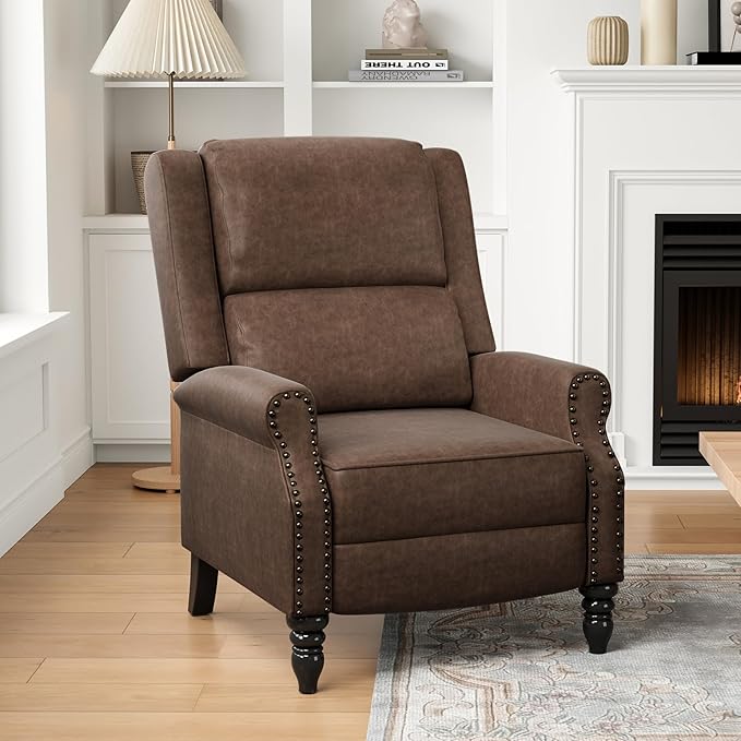 STARY Faux Leather Pushback Recliner Chair for Living Room Bedroom RV, Coffee - LeafyLoom