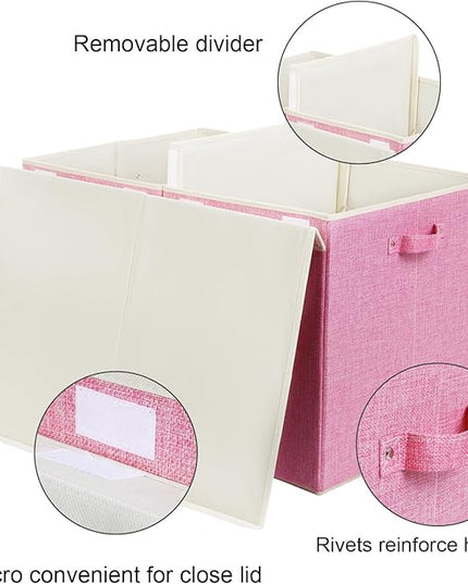 popoly 122L Large Toy Box Chest with Lid, Foldable Toy Storage Organizer Bin Boxes with Removable Divider for Kids, Boys, Girls, Nursery, Playroom, 26"x17" x17"(Linen Pink) - LeafyLoom