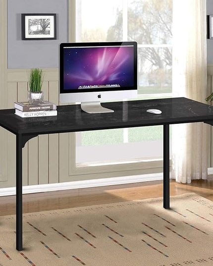 HealSmart Home Office Computer Desk, Modern Style Design with Headphone Hooks for Working, Writing and Gaming, Thickened 47 Inch, Black - LeafyLoom