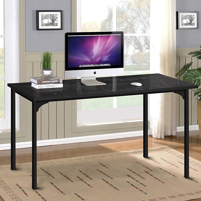 HealSmart Home Office Computer Desk, Modern Style Design with Headphone Hooks for Working, Writing and Gaming, Thickened 47 Inch, Black - LeafyLoom