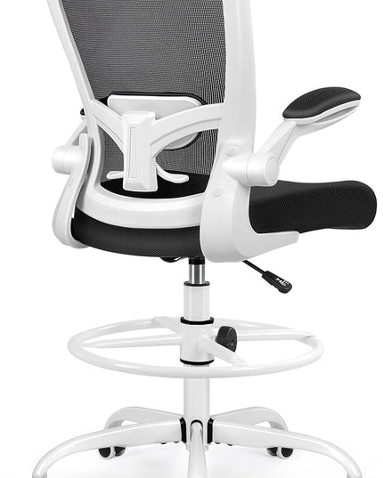 FelixKing Drafting Chair Ergonomic Tall Office Chair, Breathable Mesh Chair with Adjustable Footrest Ring Lumbar Support Flip-up Armrests, High Back Executive Comfy Task Computer Chair for Home Office - LeafyLoom