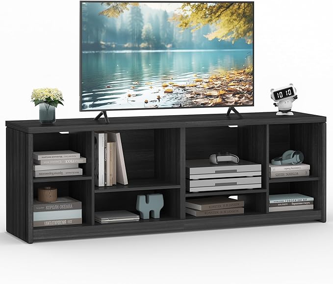 VASAGLE TV Stand for TVs up to 75 Inches, Entertainment Center with Storage Shelves, TV Console Table, Easy to Assemble, TV Cabinet for Living Room, Bedroom, Ash Black ULTV112B01 - LeafyLoom