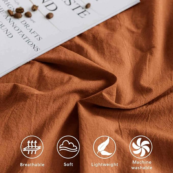 Burnt Orange Queen Comforter Set - 3 Piece Aesthetic Modern Terracotta Bedding Set - All Season Soft & Lightweight Microfiber Down Alternative Comforter Bed Set with 2 Pillow Shams for Women Men - LeafyLoom