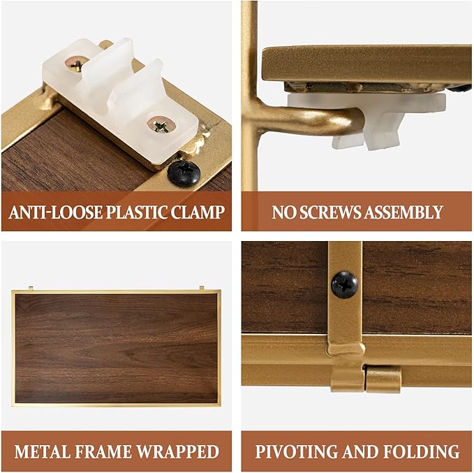 No Assembly Folding Bookshelf, 4 Tier Gold Bookshelf, Metal Book Shelf for Storage, Folding Bookcase for Office Organization and Storage, 12.6" D x 22.44" W x 55.51" H - LeafyLoom