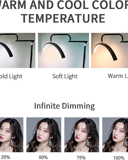 Lash Light Eyelash LED Floor Light Moon Light lash tech for Lash Extension, Half Moon Light for Beauty - Skincare,Lashes,Eyebrows,Facial,Tattoo, Adjustable Brightness for Lash lamp (Black) - LeafyLoom