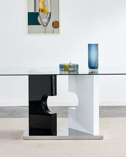NicBex 63Inch Rectangular Dining Table,Modern Kitchen Table with Tempered Glass Tabletop and MDF Slab Special-Shaped Bracket for 6 to 8,Dining Room Table for Kitchen,Meeting Living Room,Transparent - LeafyLoom