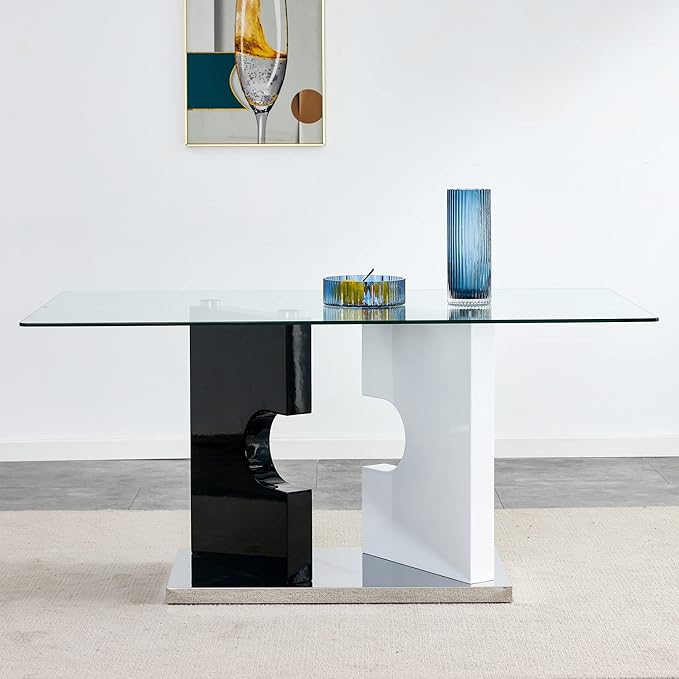 NicBex 63Inch Rectangular Dining Table,Modern Kitchen Table with Tempered Glass Tabletop and MDF Slab Special-Shaped Bracket for 6 to 8,Dining Room Table for Kitchen,Meeting Living Room,Transparent - LeafyLoom