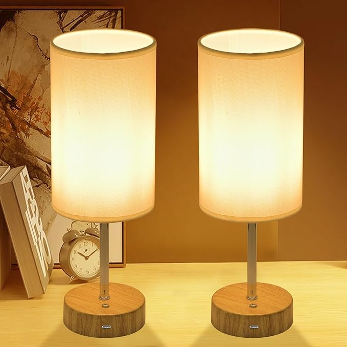 2PCS Cordless Table Lamp, Built-in 5000mAh Rechargeable Table Lamp Cordless, Stepless Dimmable Brightness Battery Powered Lamp, Wireless Lamp with Memory Function for Dining Room, Bedroom (WOOD-2PCS) - LeafyLoom