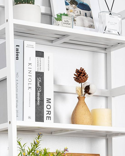 4-Tier Bamboo Bookshelf Ladder Shelf Book Shelf Bookcase Freestanding Storage Rack Plant Stand for Bedroom, Living Room, Bathroom, Small Space, Light white - LeafyLoom