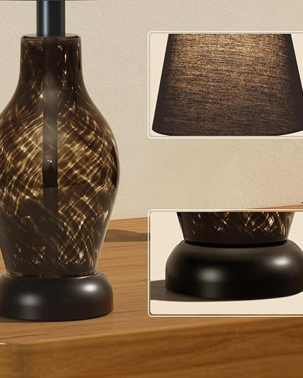 Bedside Table Lamp, 14 inch Glass Lamp for Living Room, Wine Bottle Shape Body, Bulb Included, Warm Ambient Lighting, Gift for Christmas New Year, Black - LeafyLoom