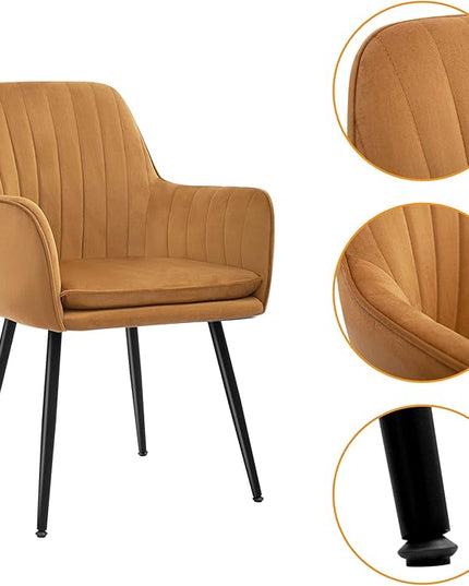 CangLong Furniture Modern Living Dining Room Accent Arm Chairs Club Guest Metal, Set of 2, Brown+Black Legs - LeafyLoom