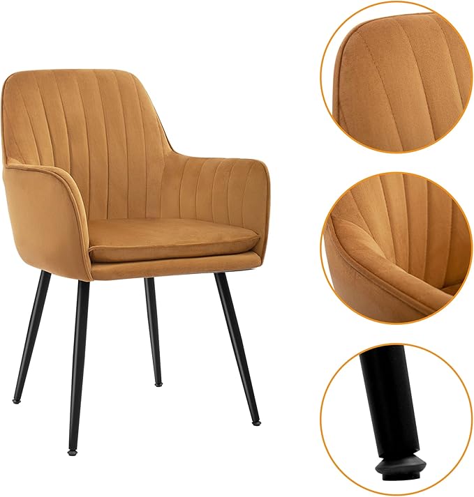 CangLong Furniture Modern Living Dining Room Accent Arm Chairs Club Guest Metal, Set of 2, Brown+Black Legs - LeafyLoom