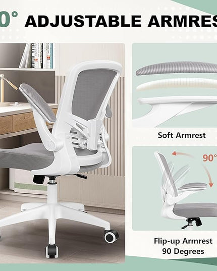 MINLOVE Office Chair Ergonomic Desk Chair with Lumbar Support and Height, Rolling Swivel Desk Chair with Wheels and Flip-up Arms, Breathable Mesh Executive Computer Chair for Home Office(Gray) - LeafyLoom