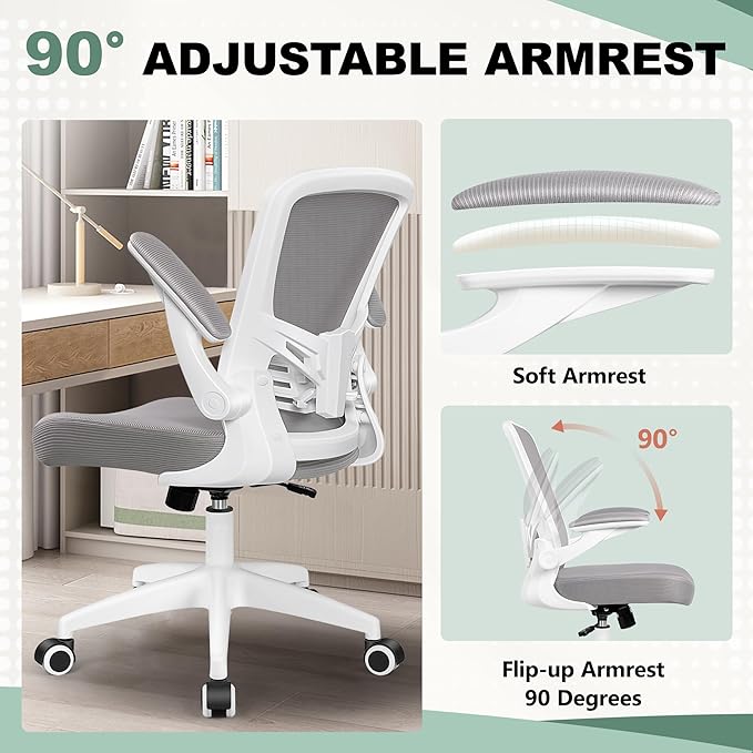 MINLOVE Office Chair Ergonomic Desk Chair with Lumbar Support and Height, Rolling Swivel Desk Chair with Wheels and Flip-up Arms, Breathable Mesh Executive Computer Chair for Home Office(Gray) - LeafyLoom
