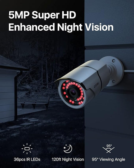 ZOSI ZG2615E 5MP PoE IP Camera Bullet Camera with Night Vision for Outdoor Indoor Power Over Ethernet Surveillance System,Only Work with ZOSI PoE NVR,ZR16DK,ZR08EN,ZR08DN,ZR08PN ZOSI