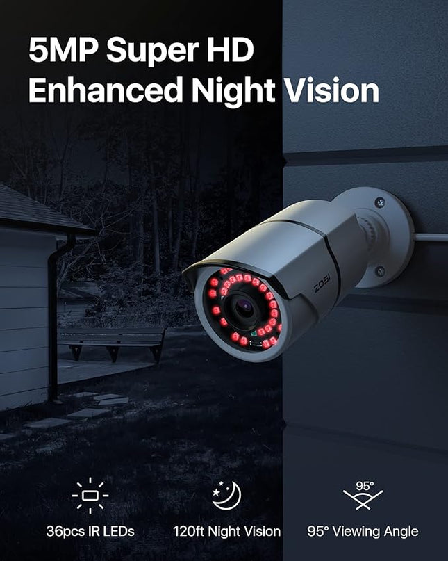 ZOSI ZG2615E 5MP PoE IP Camera Bullet Camera with Night Vision for Outdoor Indoor Power Over Ethernet Surveillance System,Only Work with ZOSI PoE NVR,ZR16DK,ZR08EN,ZR08DN,ZR08PN ZOSI