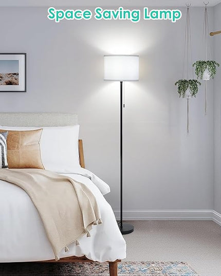 FOLKSMATE Floor Lamp for Living Room, Modern LED Simple Standing Lamps, Minimalist Tall Lamp for Bedroom, Living Room, Office, Kids Room, Reading Light, Black Pole Lamp with White Shade, without Bulb - LeafyLoom
