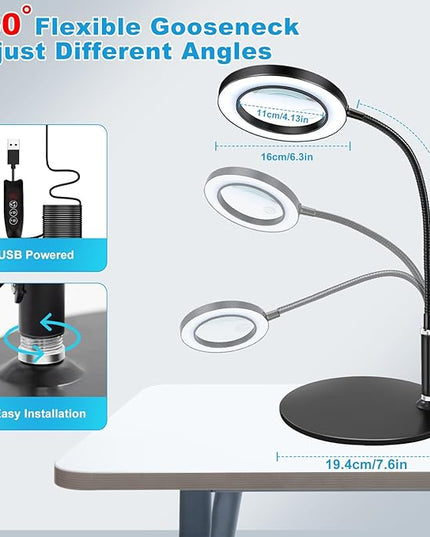 NZQXJXZ 20X10X Magnifying Glass with Light and Stand Lighted Magnifier with 72 LEDs 3 Color Modes and 10 Stepless Dimmable Desk Magnifying Lamp for Hobbies, Reading, Close Work, Jewelry - LeafyLoom