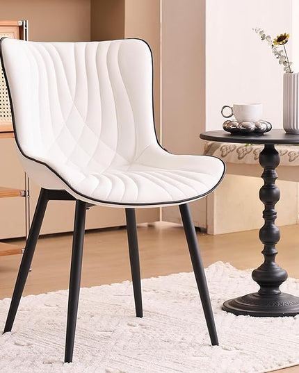 YOUTASTE White Dining Chairs Set of 2 Upholstered Mid Century Modern Kitchen Dining Room Chairs Armless Faux Leather Accent Chairs Metal Vanity Lounge Chair with Back for Living Room Bedrooms - LeafyLoom
