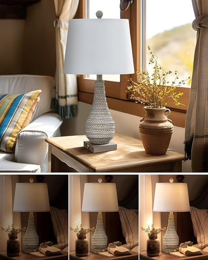 BOBOMOMO 3-Way 24.5" Dimmable Touch Control Table Lamp Set of 2 with Dual USB for Bedroom Living Room Bedside Nightstand Lamps - LeafyLoom