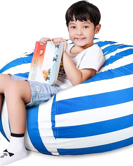 Lukeight Stuffed Animal Storage Bean Bag Chair Cover for Kids, Zipper Beanbag Chair Cover for Organizing Toddler & Kids' Rooms Plush Toys (Blue+White Velvet, X-Large) - LeafyLoom