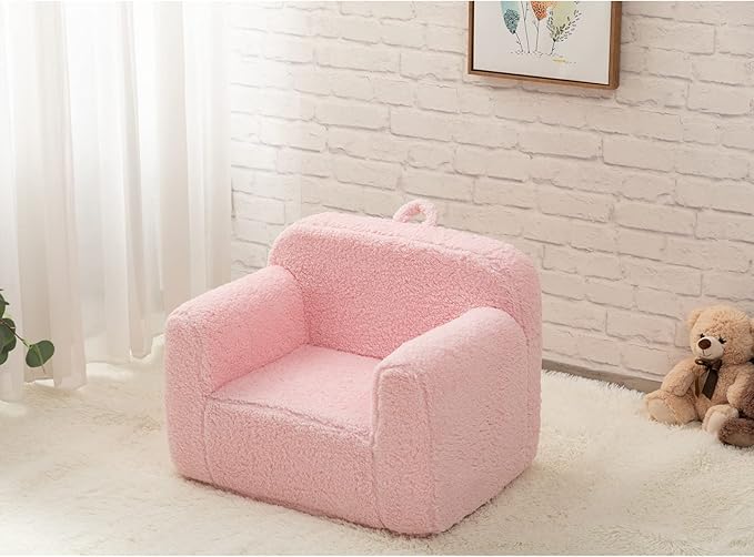 ALIMORDEN Kids Ultra-Soft Snuggle Foam Filled Chair, Toddler Cuddly Sherpa Reading Couch for Boys and Girls, Pink - LeafyLoom