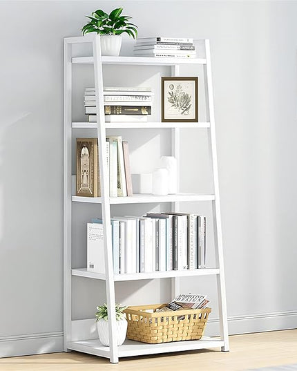 IOTXY 5 Tier Open Bookshelf - Steel and Wood Display Stand, 50CM Width Floor-Standing Bookcase, White - LeafyLoom