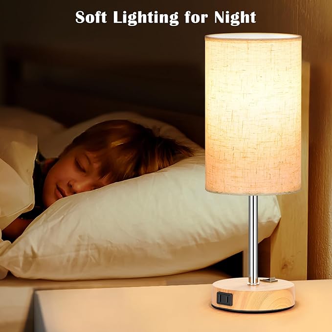 ZJOJO Table Lamp Bedside Lamps for Bedroom, Bedside Lamps Set of 2 with 3 Way Dimmable Using Rocker Switch Nightstand Lamp Night Lamp with AC Outlets for Living Room/Reading Room - LeafyLoom