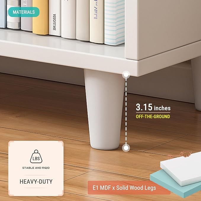Wooden Cube Bookcase with Legs - 3-Tier Open Shelf Kidsroom Sorted Storage Cabinet Organizer for Books and Toys, 9-Cube Lattice Cute Cubby Bookshelf in Pearl White, 47" W - LeafyLoom