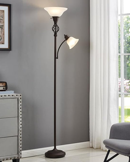 Torchiere Floor Lamp for Living Room, LED Standing Reading Light for Bedroom with Glass Shade for Living Room Corner Bedroom Home Office,Bulbs Included - LeafyLoom